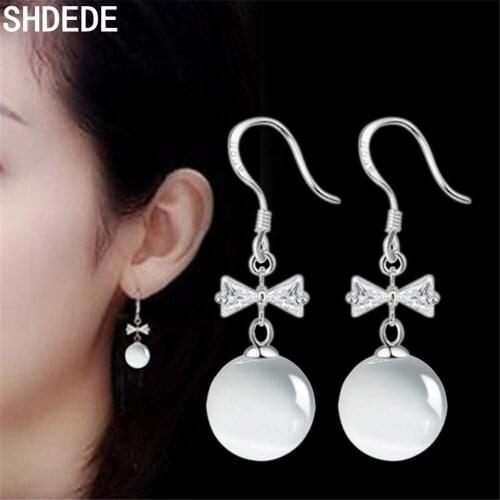 SHDEDE Korean Fashion Drop Earrings For Women 925 Silver Opal Cubic Zirconia Ear Pendant Pendientes Gift -WH82