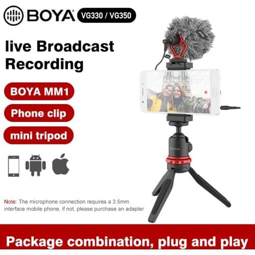 BY-VG330 BY-VG350 Microphone video kit LED Light Tripod Phone Clip for Smartphone DSLR Camera Vlog Live Studio Video Accessories