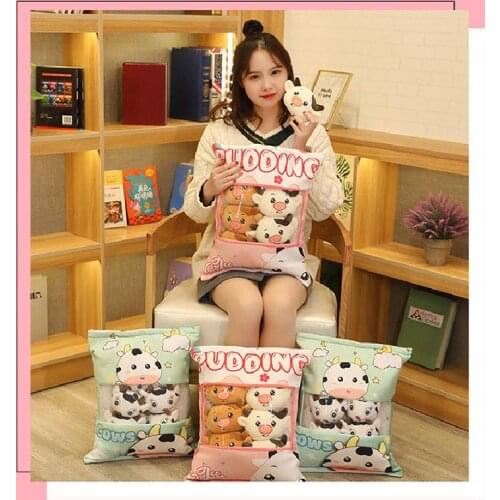 Kawaii Cartoon Snack Pudding Pillow A Bag Of Cattle Plush Toy Stuffed Animals Doll Cushion Children Gift Home Room Decor Plushie