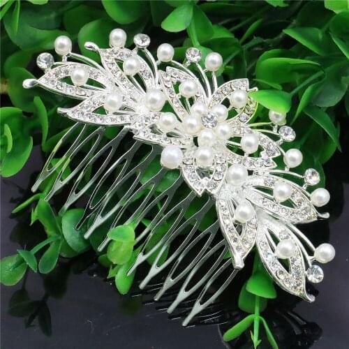 Wedding Bridal Flower Crystal Leaves Hairpin Hair Comb Pearl Hair Clips Women Girls Party Jewelry Accessories Decoration Gifts