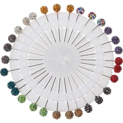 Pack of 30 Muslim Hijab Scarves Safety Pins Crystal Ball Brooches Straight Pins Fashion Colorful Jewelry Accessories Ornaments