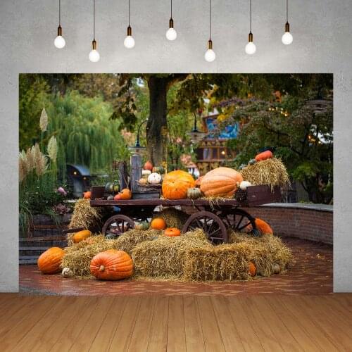 Photography Backdrops Woooden Wagon Pumpkins Vinyl Backgrounds for Children Baby Family Party Holiday Photophone Photo Studio