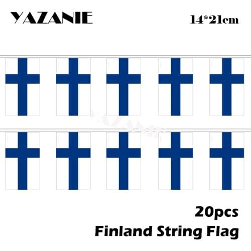 YAZANIE 14*21cm 20PCS 5Meter Small Finland Hanging Customs Banner String Flag Finnish World Cup Country Custom Flags and Banners