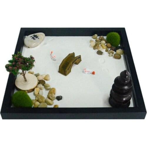 Zen Garden Sand Tray Stones Tree Meditation Peaceful Release Stress Stimulate Creativity Office Desktop Craft Home Decorative