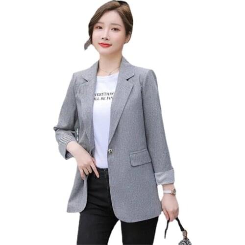 2021 Spring Autumn Solid Jacket Office Loose Tops Fashion Casual Blazer Women Coat