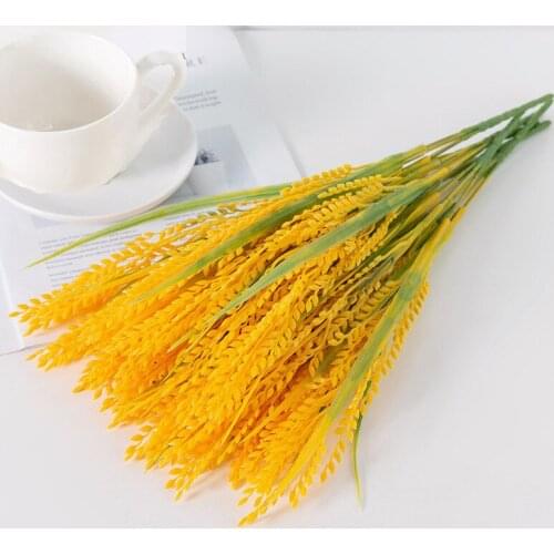 1 Bunch Artificial Plant Simulated Rice Wedding Autumn Decor Simulated Grain Seedling Paddy Fake Plastic Flower Home Fall Decor