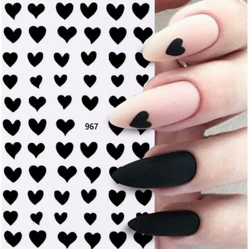 1 Sheet 3D Nail Sticker Black White Love Heart Pattern Nail Decals Self-Adhesive Ultra-thin Hollow Decal Nail Art Decoration