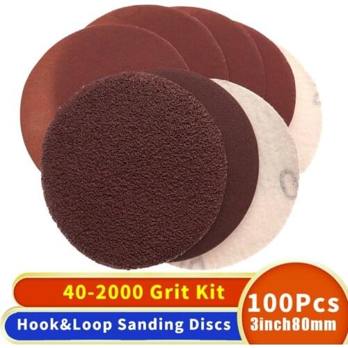 100PCS 3 Inch 75MM Sanding Sheets Sanding Disc Hook and Loop Red Sandpaper Aluminum Oxide 40 to 1000 Grits for Sanding Polishing