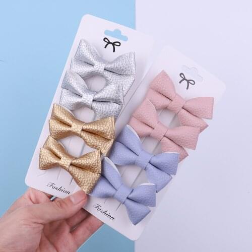 4Pcs/set Pu Leather Bowknots Hair Clips For Cute Girls Handmade Hairpins Boutique Barrettes Headwear Kids Hair Accessories Gifts
