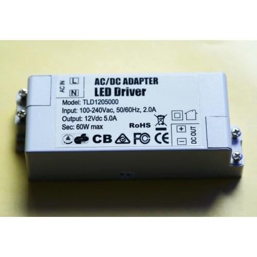 5pcs/lot 12V 5A 60W LED Driver AC/DC adapter transformers switch for LED Strip RGB ceiling Light bulb Power Supply 100V-240V