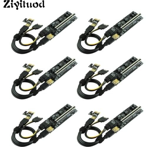 6pcs PCI-E Riser Express Cable V009S-PLUS 6pin SATA Power VER009S Plus 1X to 16X Extender Adapter Card 0.6m USB3.0 For BTC Miner