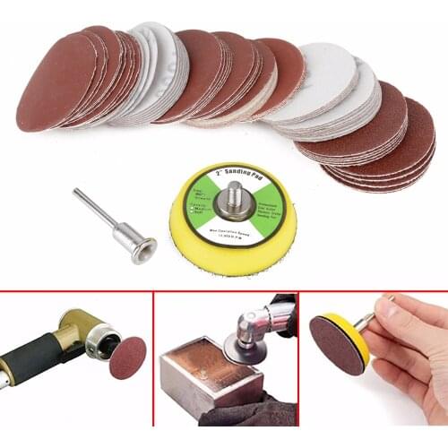60pcs 50mm Sandpaper Disc Polishing Pad + 1pc 1/4'' Loop Sanding Pad with 1pc Shank For Abrasive Tools