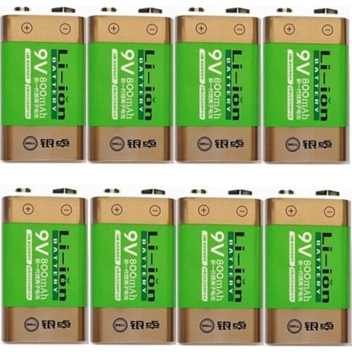8pcs/lot Hot sale 800mAh lithium ion battery 9 V rechargeable battery for smoke detector wireless microphone