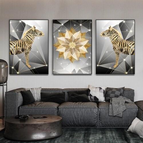 Abstract Zebra Gold Black Posters and Prints HD Animal Wall Art Canvas Painting Modern Picture for Living Room Decor No Frame
