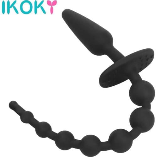 IKOKY Anal Bead Tail Plug Double Head Butt Plug Prostate Massager Silicone 8 Balls Sex Toys For Men Women G-spot Stimulation