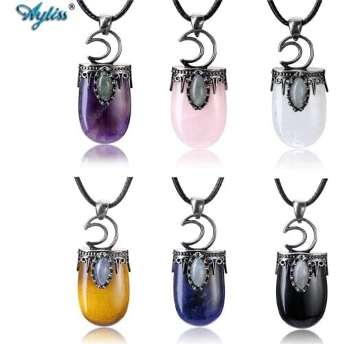 Ayliss Crystal Stones Healing Reiki Divination Yoga Necklace Natural Stone Pendant Necklace Moon Oval Gem Stone Pendants Jewelry