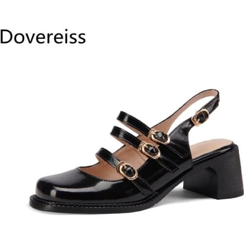 Dovereiss Fashion Summer Womens Shoes Elegant Square toe Buckle Block heels Narrow band Femmes Buckle Sandales Consice 33-40