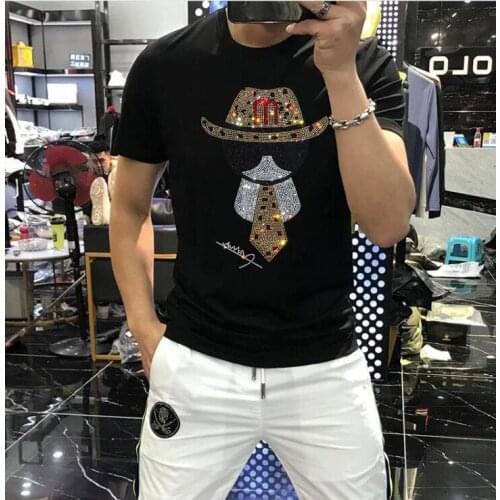 New three color T-Shirt Men Stylish 2021 short Sleeve Breathable Rhinestones Brand tShirt Men Streetwear M-5XL