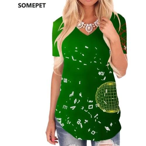 SOMEPET Geometry T Shirt Women Colorful V-neck Tshirt Pattern Funny T shirts Art Tshirts Printed Womens Clothing Summer Cool