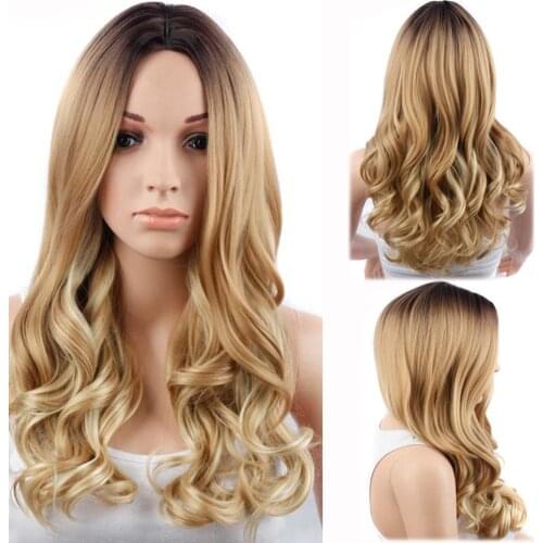 GRES Women Ombre Wigs for White Wave Synthetic Hairpieces Blonde Wig Middle Part High Temperature Fiber