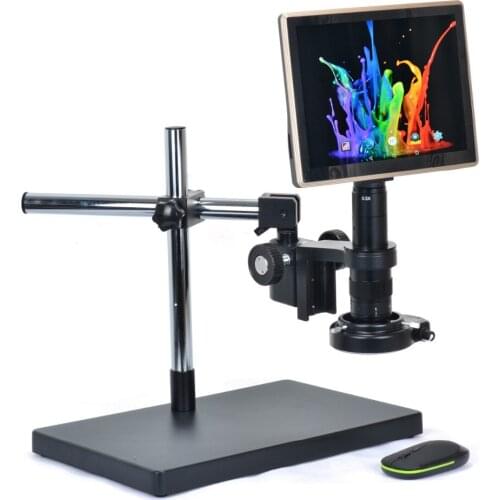 HDMI USB 5MP Digital Microscope Camera Android System Touch Screen Tablet 180X C-mount Lens Table Stand for PCB Mobile Repair