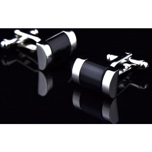 JHSL Brand Trendy Fashion Jewelry Silver Color Metal with Black Stone Male Men Rectangle Shirts Cufflinks Father Gift
