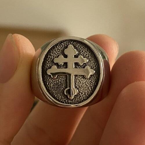 Lorraine Cross Ring Gold Titanium Stainless Steel Crux Vera Cross of Lorraine Rings for Men Punk Jewelry Wholesale