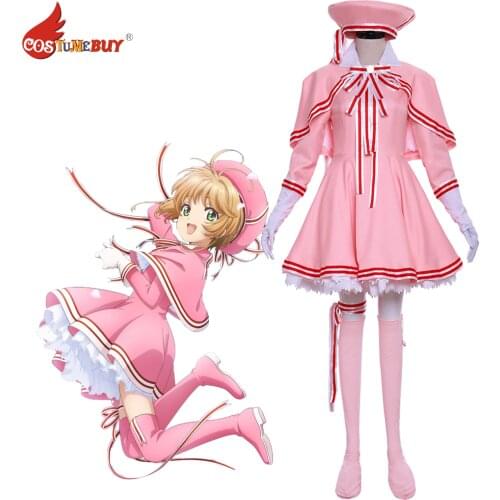 CostumeBuy cardcaptor card captor sakura cosplay clear cards Kinomoto Sakura dress Pink Lolita Skirt costume Custom Made