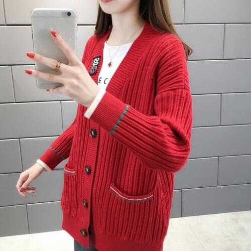 Fashion V-Neck Autumn Sweater Woman New Solid Korean Style Cardigan Female Long Sleeve Single Breasted Casual For Feminino