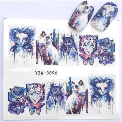 Fashion Stickers for Nails DIY Leopard Cat Butterfly Water Sliders Manicure Decor Watercolor Nail Decal Stickers Accessoires