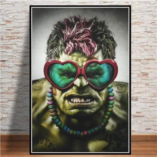 Fashion Hair Hulk With Glasses Funny Avengers Posters And Prints Graffiti Spider Man Wall Art Canvas Painting For Living Room