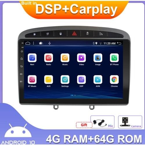9inch 2 Din Android 10 Car Radio Multimidia Player GPS Navi For Peugeot 308 2008-2010 DSP Carplay 4G+64G