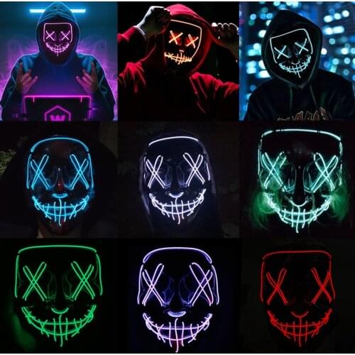 Halloween Neon Mask Glowing LED Mask Party Cosplay Masque Masquerade Masks Halloween Party Funny Horror Mask Costume Decorations