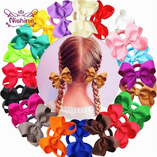 Nishine 10pcs/lot Lovely Candy Color Grosgrain Ribbon Bowknot Baby Elastic Hairband Princess Sweet Hair Accessories Kids Gifts