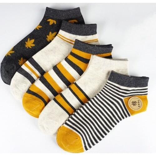 5 Pairs / Set Men Cotton Ankle Socks Fashion Striped Crew Sock Boys Spring Summer Ankle Socks Short Sport Sock Boat Socks