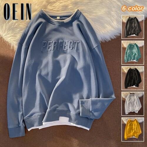 OEIN Men 2021 New Autumn Winter O Neck Solid Color Cotton Long Sweatshirts Mens Casual Loose Fit Hoodies Sweatshirts Men Women