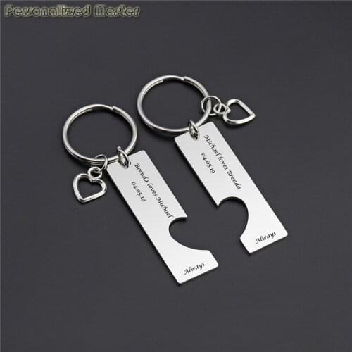 Personalized Master Customized Text Couple Keychain Stainless Steel Matching Heart Puzzle Engraved Date Key Chains Couple Gift