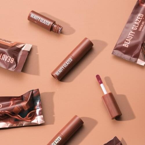 New Arrival Beauty Glazed Chocolate Shape 12 Colors Lipstick Waterproof Long Lasting Matte Shimmer Lip Gloss Red Lip Tint