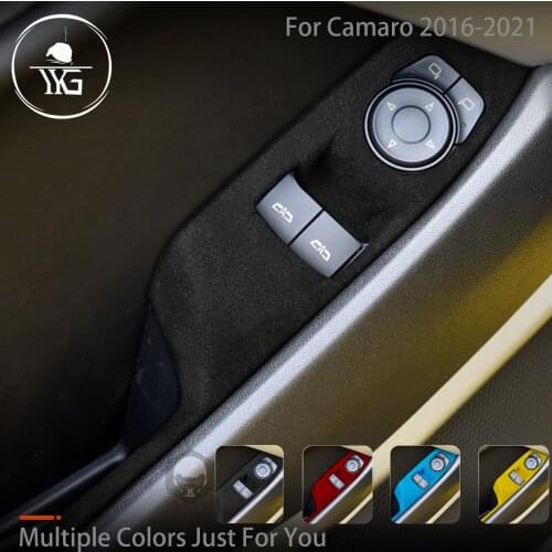 Turn Fur Suede Wrap Cover For Chevrolet Camaro 2016-2021 Car Power Window Switch Panel Door Armrest Frame Trim ABS 2PCS