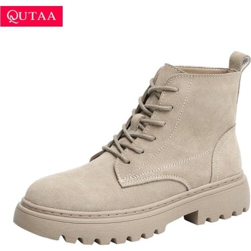 QUTAA 2022 Ankle Boots Suede Leather Women Flat Platform Short Boots Ladies Shoes Fashion Autumn Winter Boots Size 35-40