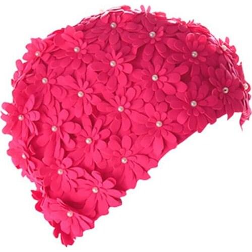 1PC Free Size Handmade Pearl Colorful Flower Swimming Caps Flower Bathing Cap Protect Ears Hair Women Adults Swim Pool Cap