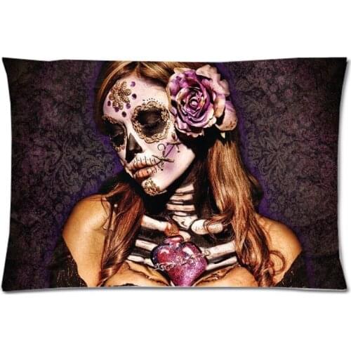 Sugar Skull Two Side Pillow Cover Decorative Pillow Case Polyester Pillow Slip Rectangle Pillowcase 20*30 Inch
