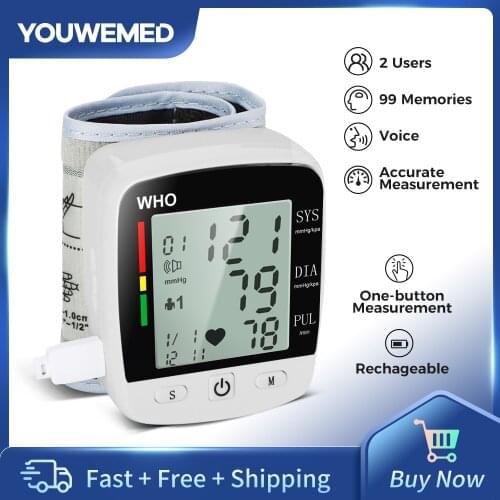Automatic Digital Wrist Blood Pressure Monitor USB Charging LCD English Voice Sphygmomanometer Tonometer Pulse Meter BP Monitor