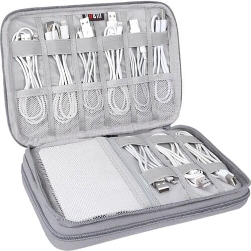 Gray Digital Storage Bag USB Data Cable Organizer Earphone Wire Bag Pen Power Bank Travel Kit Case Pouch Electronics Accessories