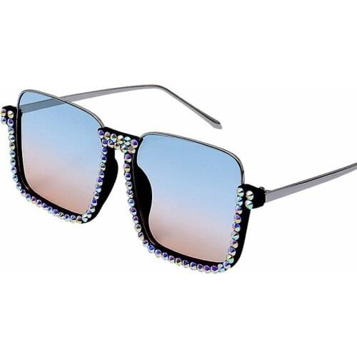 Trend half-frame transparent sunglasses luxury handmade rhinestone ladies sunglasses fashion sunglasses for women