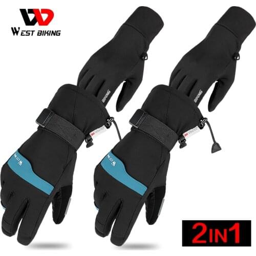 WEST BIKING 3M Winter Sport Gloves Waterproof Warm Ski Gloves Thick and Thin Gloves 2 in 1 Touch Screen Motorcycle Cycling Glove