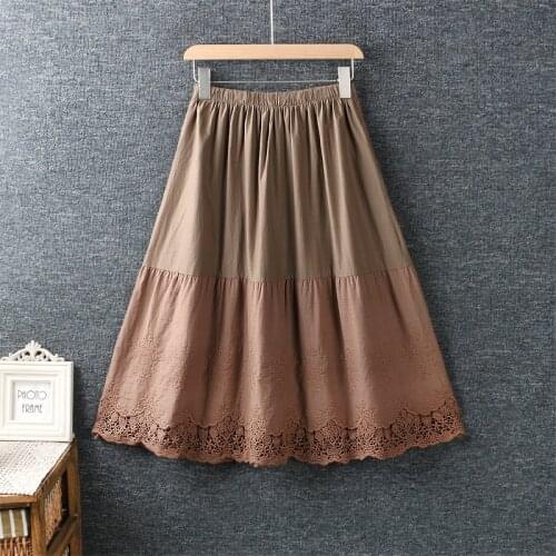 Cotton vintage floral embroidery high waist summer casual loose for woman skirts womens 2021 skirt clothes