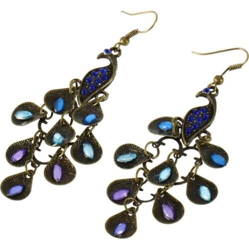 Women Bohemian Style Lady Long Pendant Vintage Retro Blue Peacock Dangle Earrings Jewelry Matching Clothes Fit For Parties#3
