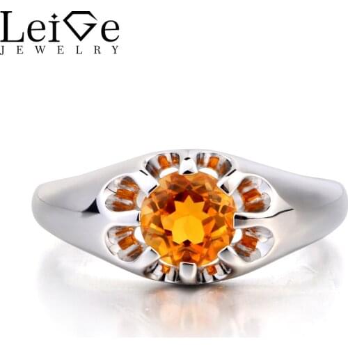 Leige Jewelry Solitaire Ring Engagement Ring Natural Citrine Ring Yellow Gemstone 925 Sterling Silver Ring November Birthstone