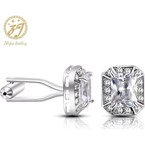 Zhijia Top Brand Luxury Crystal Rhinestone Zircon Square Cufflinks For Women Vintage Gifts For Girlfriend Party Jewelry
